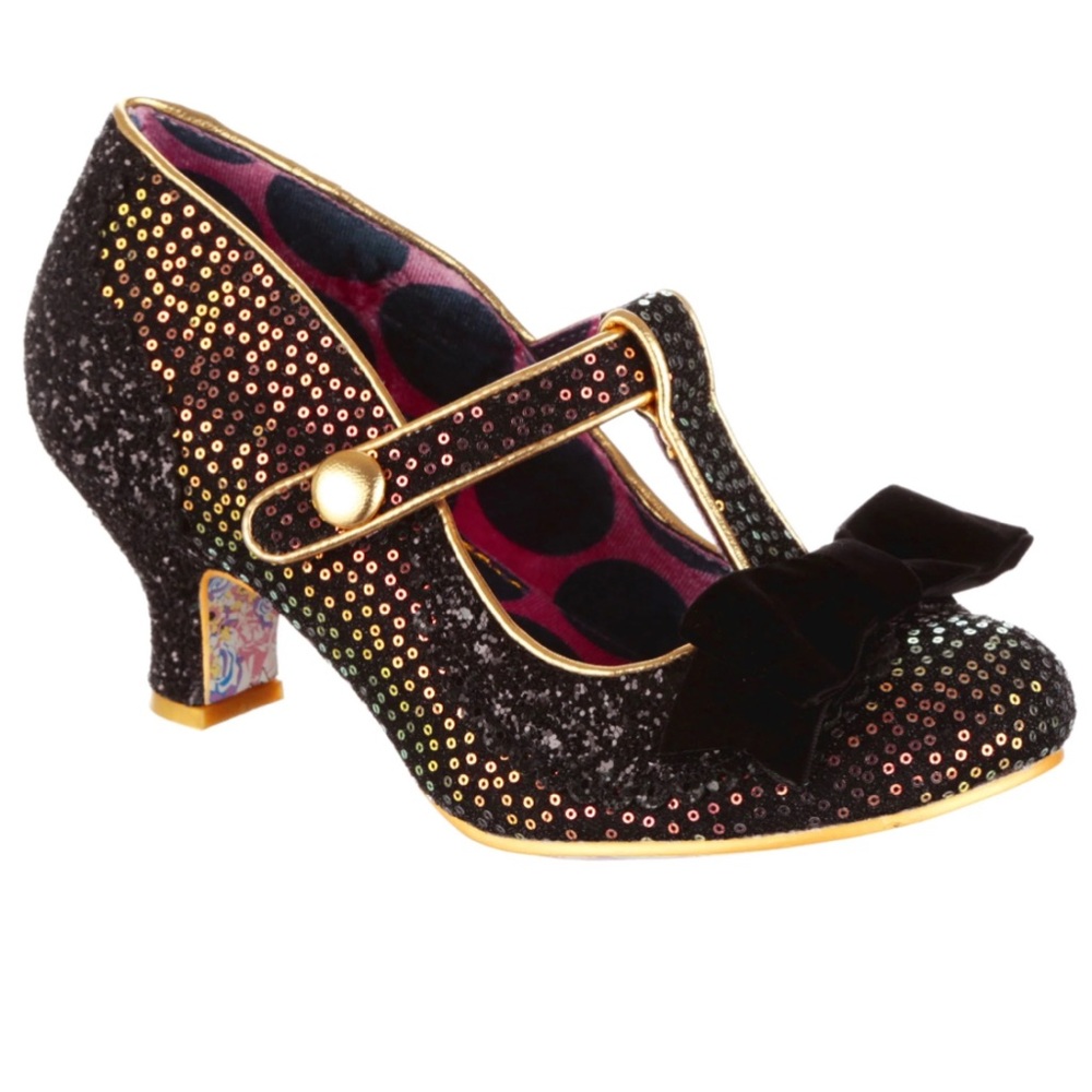 Irregular Choice Black and Gold Heels with Glamorous Studding